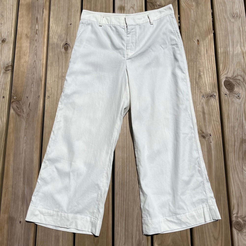 Vince Pants Trousers Slacks Wide Leg Crop White Cotton Linen Size 14
